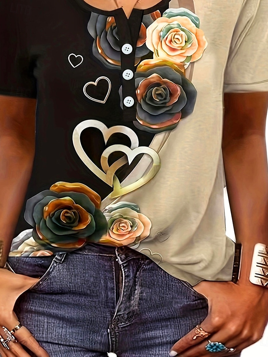 Ombre Floral Button Short Sleeve Tee